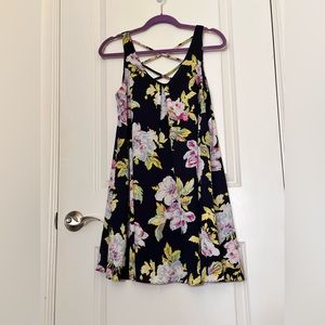 Soprano Navy Blue Floral Sleeveless Dress